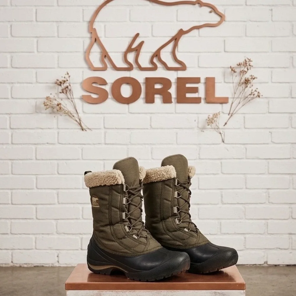 Sorel Cumberland waterproof 8.5 Winter Boots Olive Green Thinsulate Snow NL1436